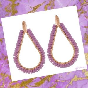 New Gold & Lavender Beaded Teardrop Statement Post Fashion Earrings